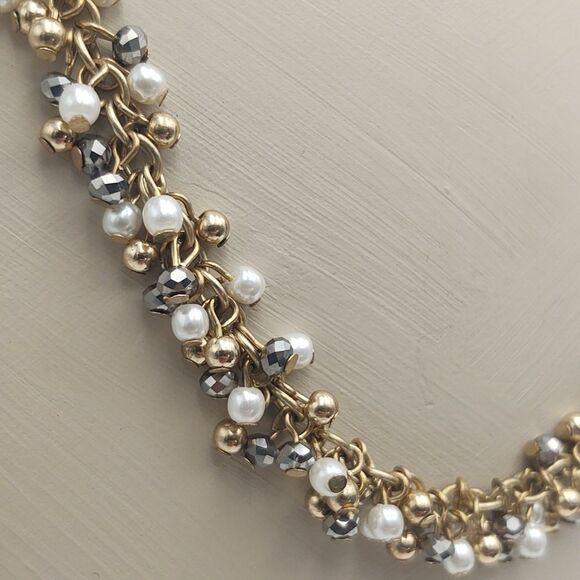 Pearl, Gun Metal & Gold Cluster Bead Necklace - Picture 3 of 4